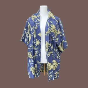 Y2K | Milano Bay Men's Blue & Green Leaf Print Short-Sleeve Button-Down Shirt Si